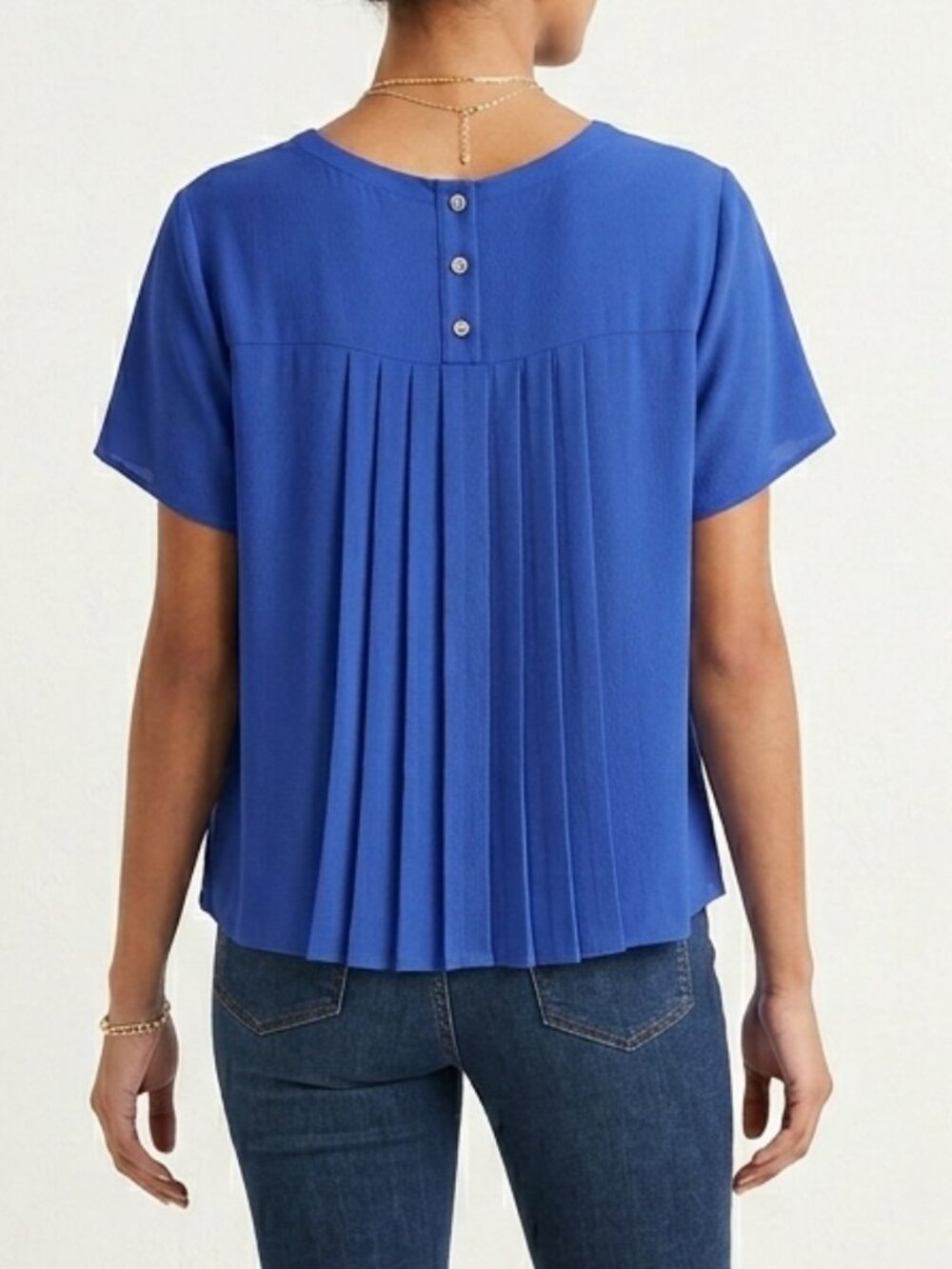 LOFT Cobalt Blue Knife Pleated Back Short Sleeve Blouse - Size S